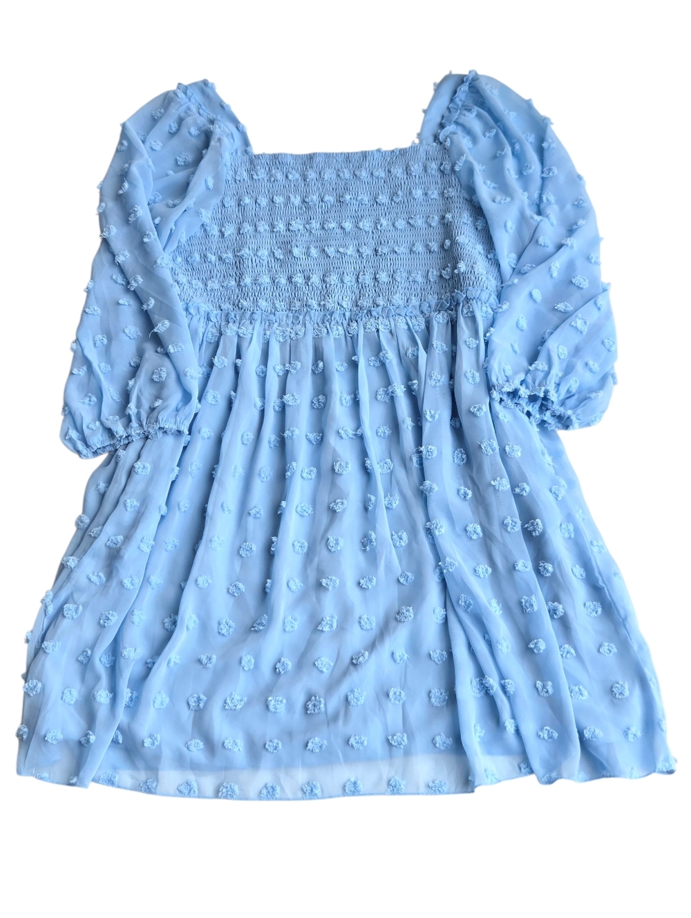 BTFBM Plus Size XXL Baby Blue Smocked Swiss Dot Cottagecore Midi Dress Fairycore